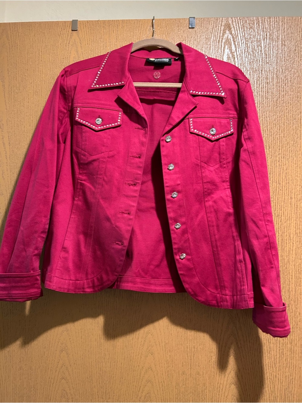 Christine Alexander Hot Pink Stud-Trim Denim Jacket
